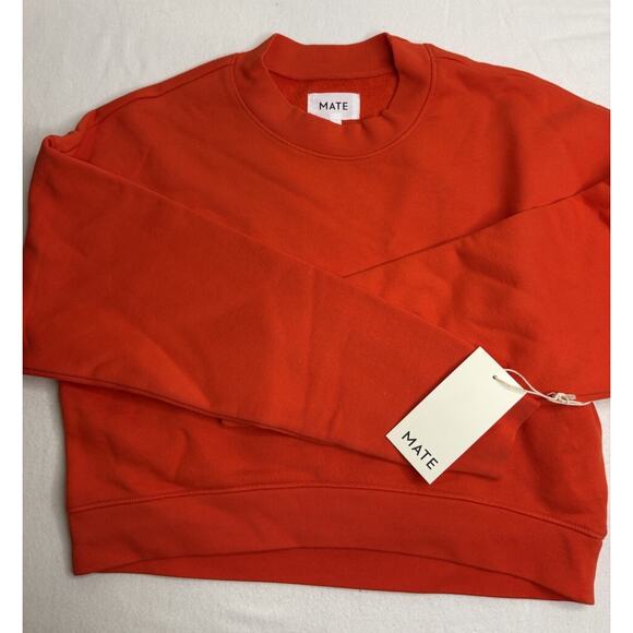 NWT! Mate The Label Sz XS Cherry Cropped Organic Cotton Crewneck Sweatshirt - Picture 1 of 5